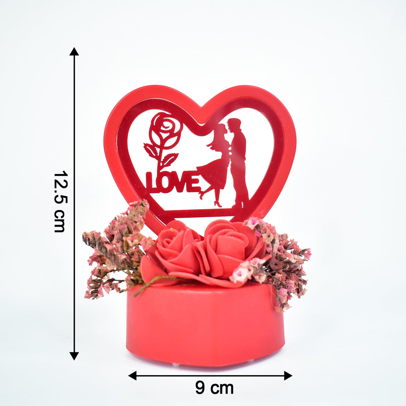 Romantic Heart-Shaped Love Couple Decorative Showpiece with Rose Base (1 Pc)