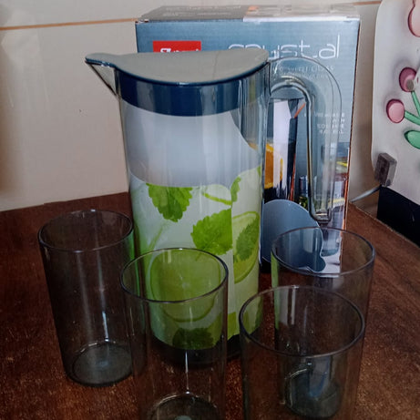 Apex Crystal Premium Jug with Lid & 4 Pcs Glass (1500 ML / 300 ML Approx / 5 Pcs Set)