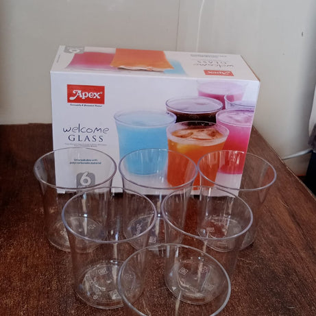 Apex Welcome Plastic Glass Set for Daily Use – Set of 6