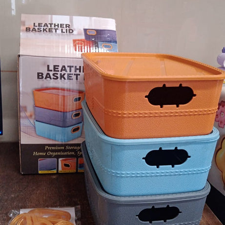 3-Piece Plastic Multipurpose Storage Basket Bin Set with Handle (3 Pcs Set)