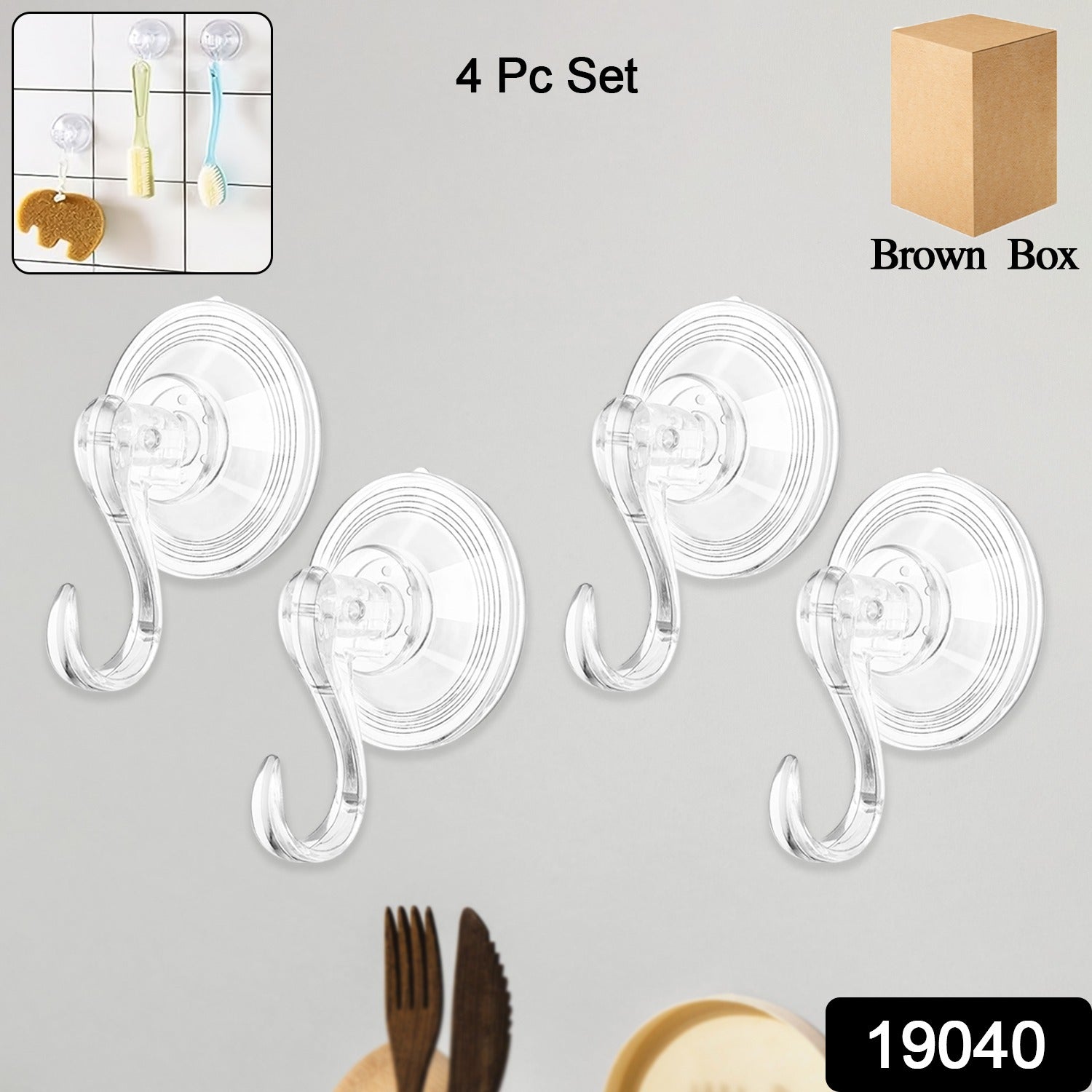 Plastic Suction Cup Hooks (4 Pcs Set)