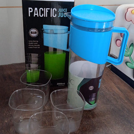 Transparent Stylish Premium Jug with Elegant Handle (2000 ML Jug Approx & 4 Pcs Plastic Glass)