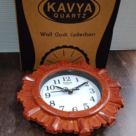 Wooden Look Round Wall Clock - Battery Operated, Easy-to-Read, Plastic Design for Home/Office