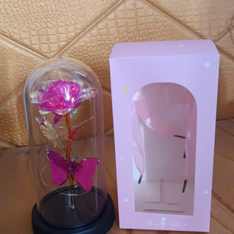 LED Decorative Rose with Butterfly in Transparent Plastic Dome (1 Pc / Battery Not Included)