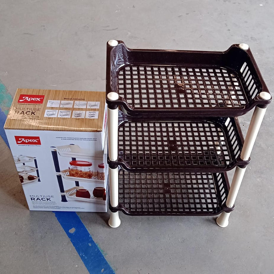 Apex Small Multiuse Plastic Storage Rack Organizer 3-Tier