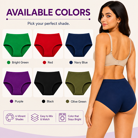 Women’s 100% Combed Cotton Panties Pack of 6 | Plain Full Coverage Briefs | Soft, Breathable & Comfortable | Stretchable Waistband | Women Innerwear | Cotton Panties for Women