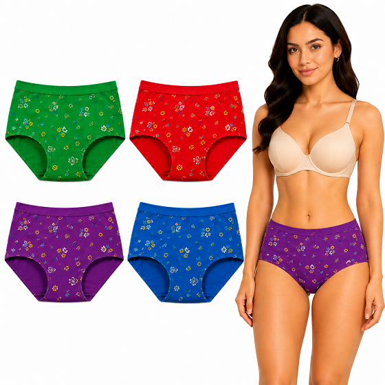 Women’s 100% Cotton Printed Panties Combo of 4 | Soft, Breathable & Comfortable Daily Wear Underwear