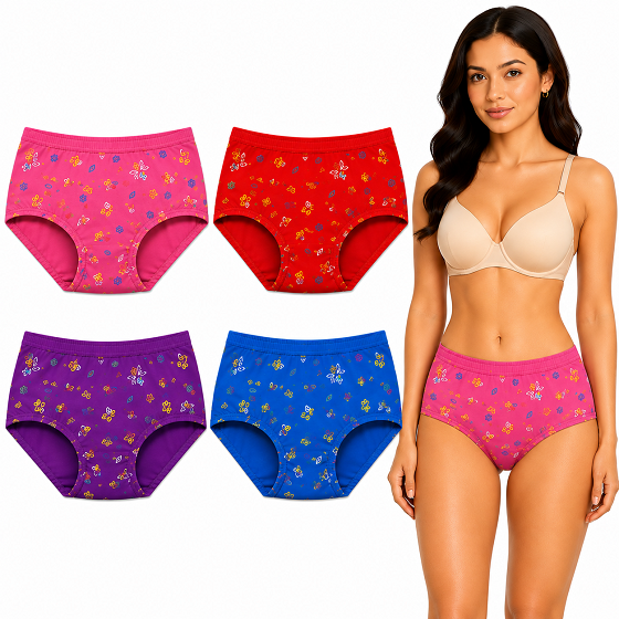 Women’s 100% Cotton Printed Panties Combo of 4 | Soft, Breathable & Comfortable Daily Wear Underwear
