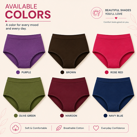 Women’s 100% Combed Cotton Panties Pack of 6 | Plain Full Coverage Briefs | Soft & Breathable Cotton Underwear | Stretchable Outer Elastic Waistband | Assorted Colours