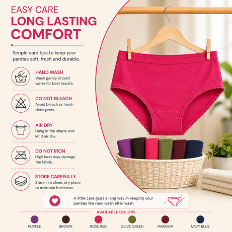 Women’s 100% Combed Cotton Panties Pack of 6 | Plain Full Coverage Briefs | Soft & Breathable Cotton Underwear | Stretchable Outer Elastic Waistband | Assorted Colours