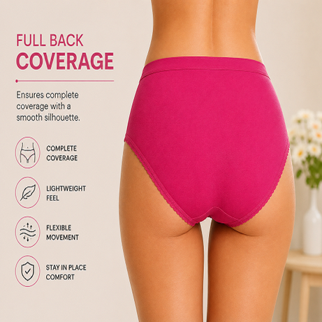 Women’s 100% Combed Cotton Panties Pack of 6 | Plain Full Coverage Briefs | Soft & Breathable Cotton Underwear | Stretchable Outer Elastic Waistband | Assorted Colours