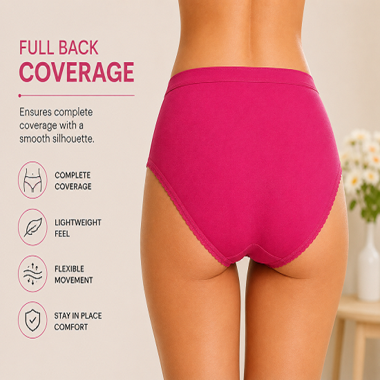 Women’s 100% Combed Cotton Panties Pack of 6 | Plain Full Coverage Briefs | Soft & Breathable Cotton Underwear | Stretchable Outer Elastic Waistband | Assorted Colours