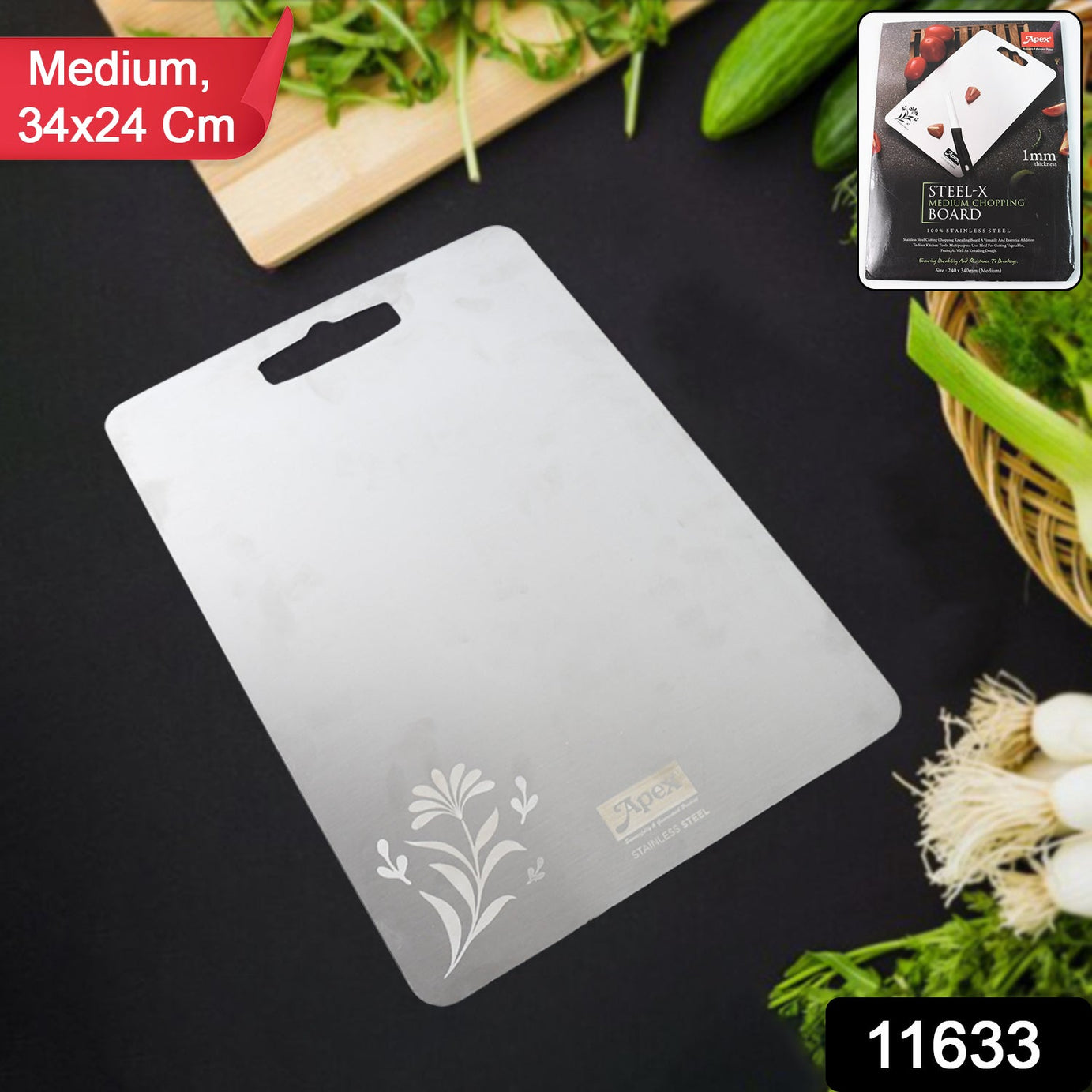 Apex Steel-X Stainless Steel Medium Chopping Board