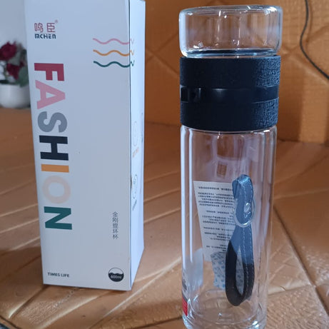 Outdoor Sport Glass Water Bottle With Steel Lid / 500 Ml Approx)