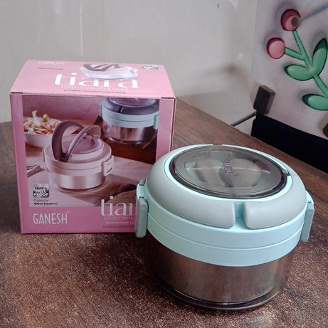 Ganesh Tiara 400ml Stainless Steel Insulated Lunch Box with Leakproof Lid & Folding Spoon