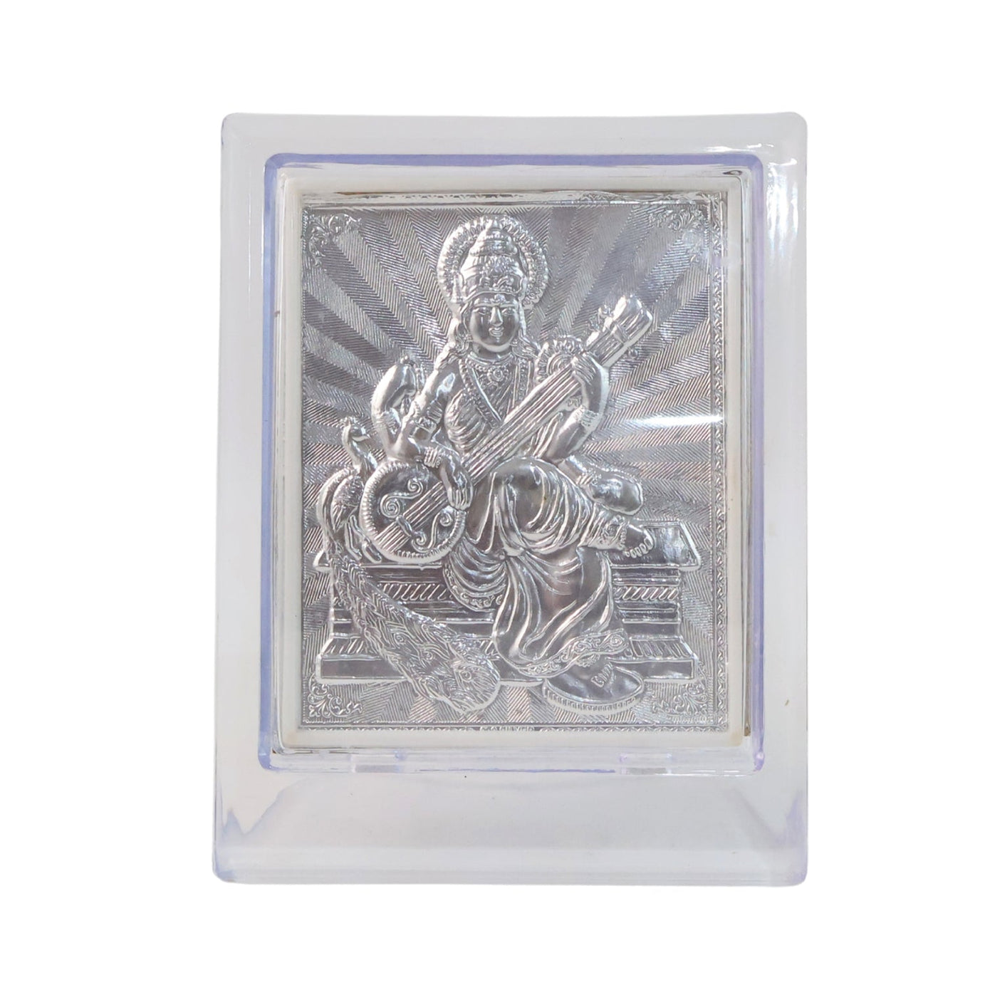 Elegant Silver Saraswati Maa Photo Frame with Stand (1 Pc)