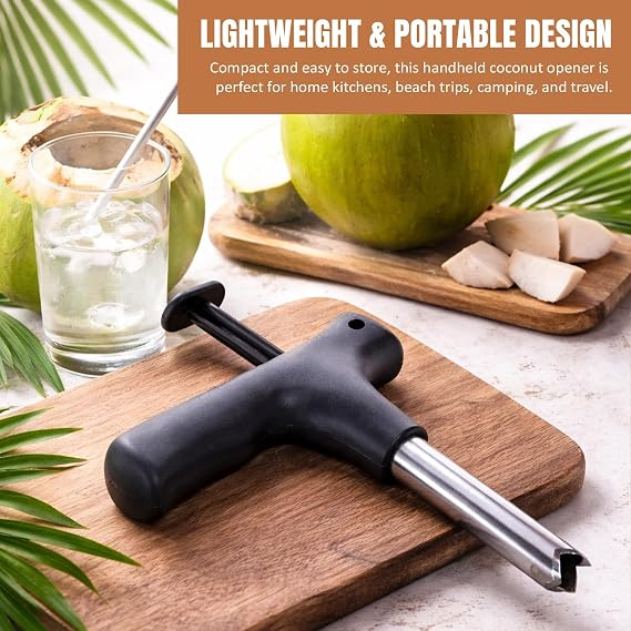 Stainless Steel Coconut Opener 1 Pc – Quick & Easy Cracking Tool with Drill Cutter, Cleaning Stick, Effortless Fresh Water Extraction Kit, Durable Professional Hole Maker & Tap Cleaner