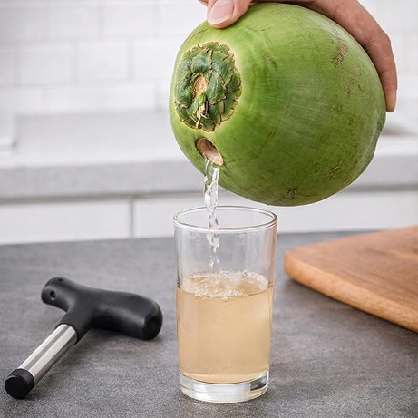 Stainless Steel Coconut Opener 1 Pc – Quick & Easy Cracking Tool with Drill Cutter, Cleaning Stick, Effortless Fresh Water Extraction Kit, Durable Professional Hole Maker & Tap Cleaner