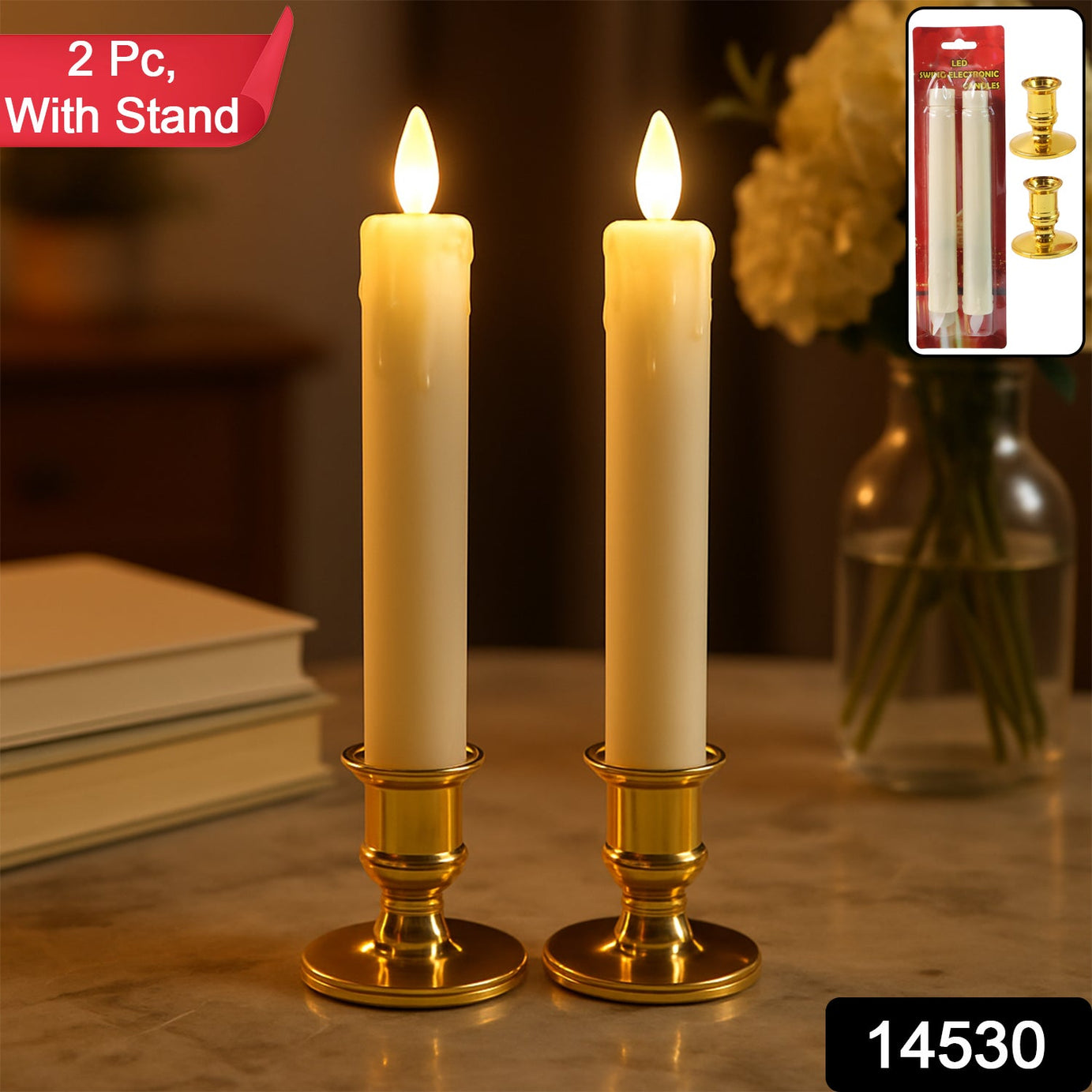 Set of 2 LED Flameless Taper Candles